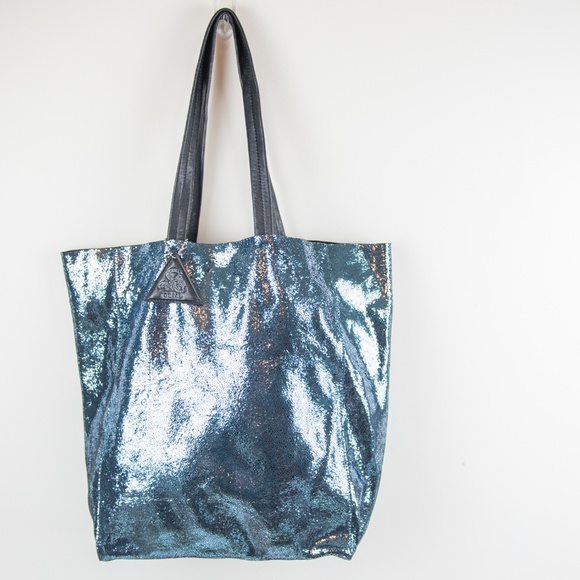 Sorial Handbags - Sorial Blue Metallic Leather Tote Shopper Bag